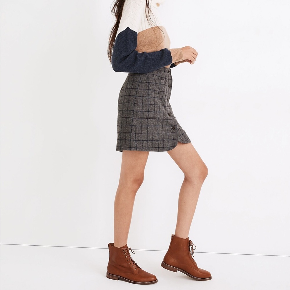 NWT Wool Button-Front Mini Skirt in Windowpane